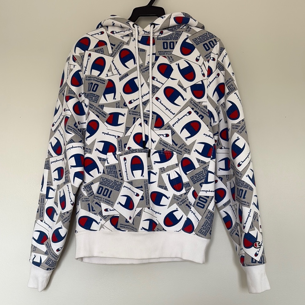 Champion White and Blue Geometric Sweater